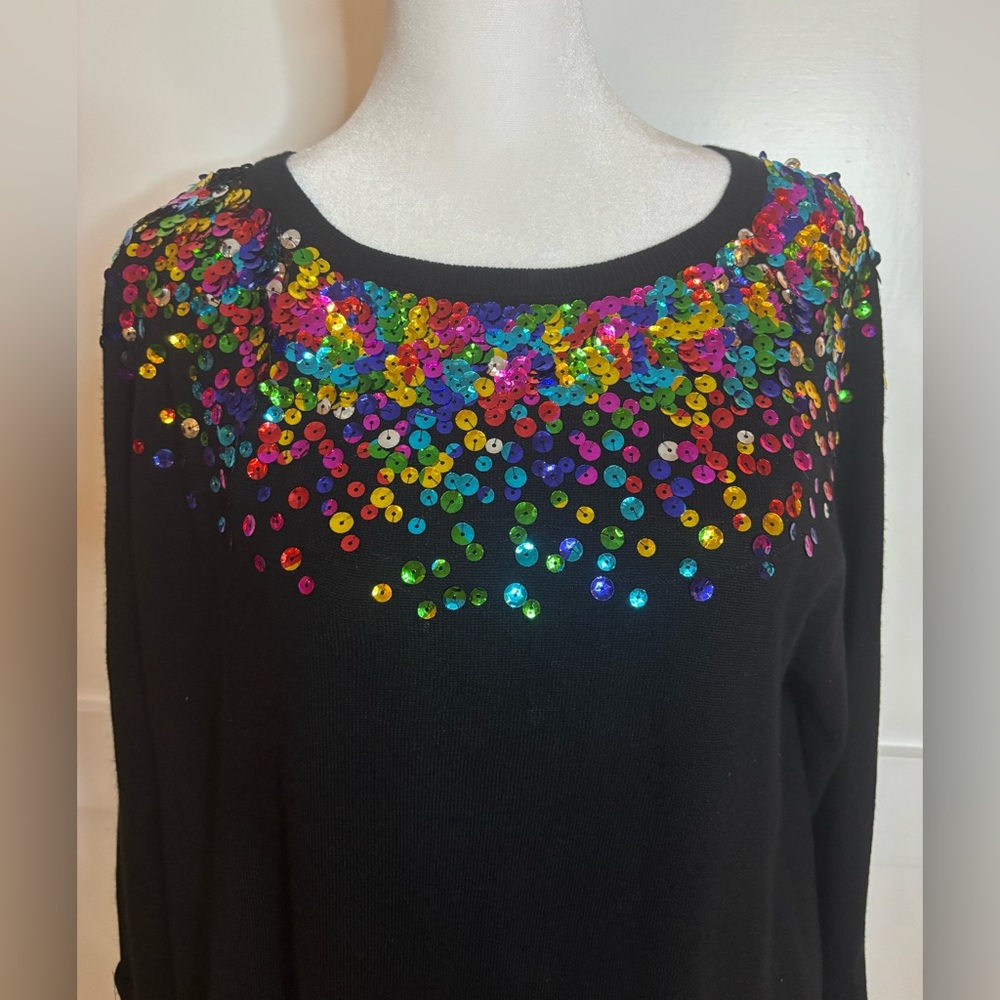 Black Sweater with Colorful Sequins size medium in excellent condition
